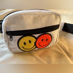 Upcycled Canvas Belt Bag with Smiley Face Patches